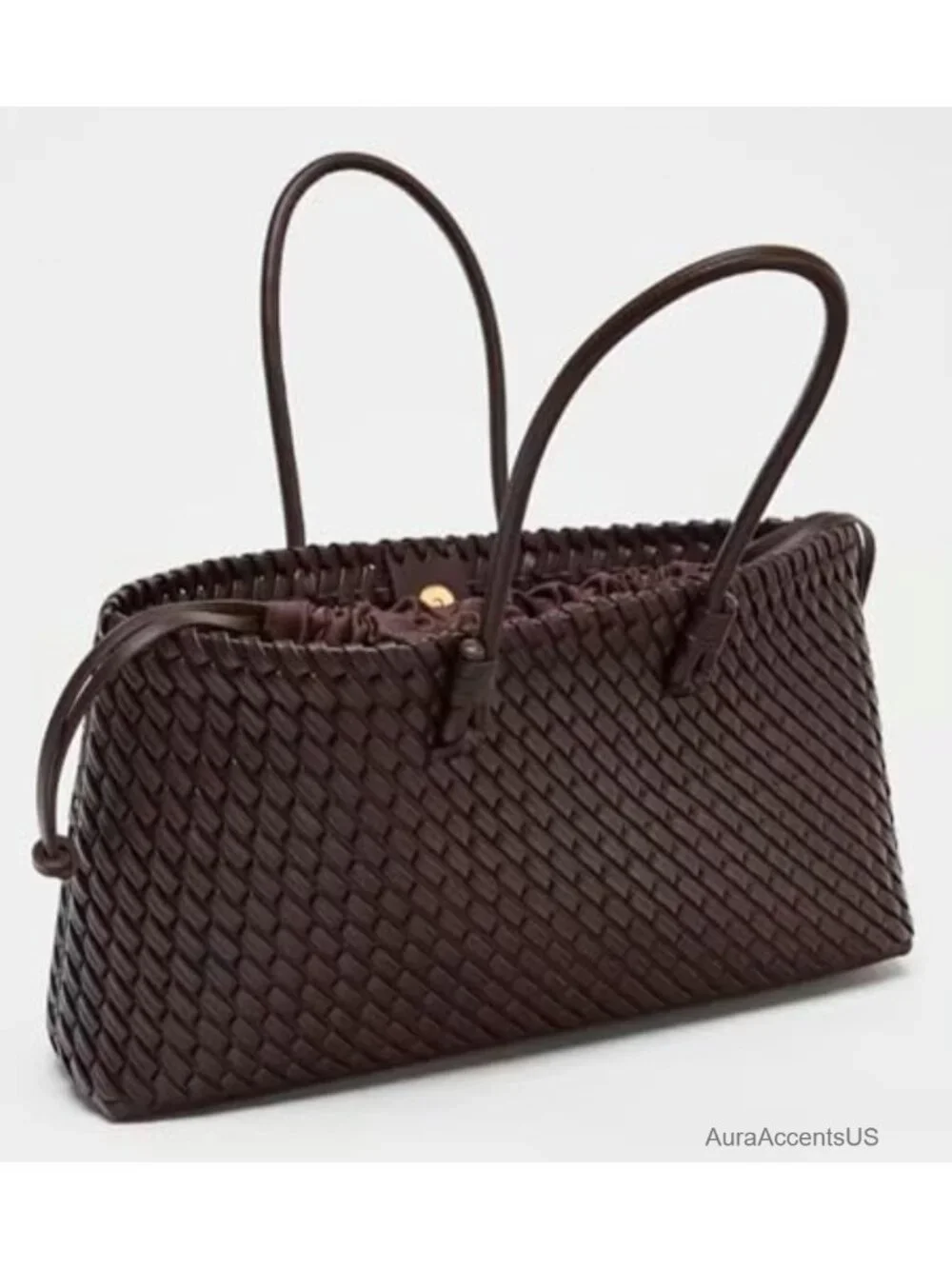2 Pcs Slouchy PU Leather Woven Tote Hobo Crossbody Shoulder Bag Set